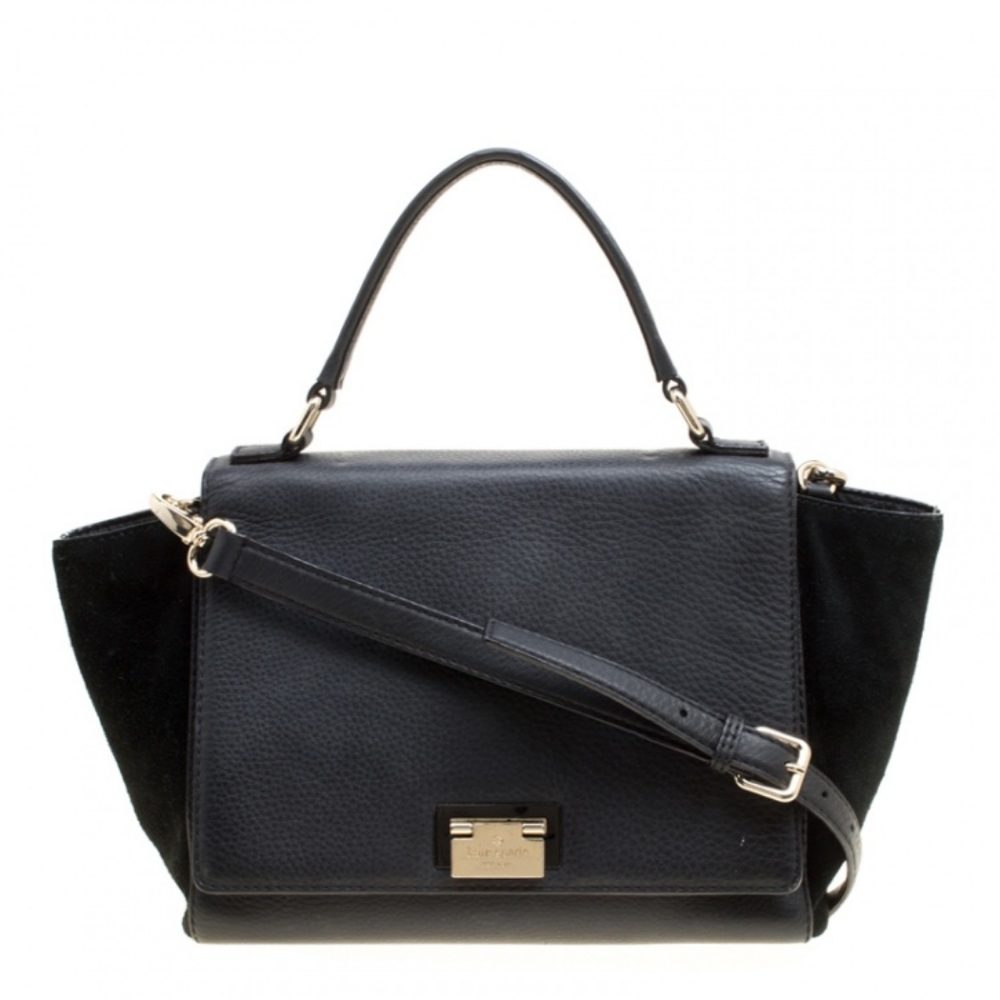 kate spade black Magnolia Park Suede Laurel pebbled leather satchel handbag